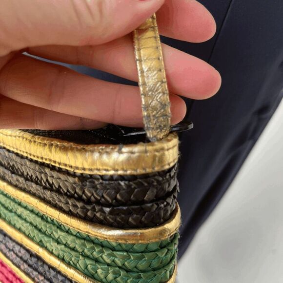 Vintage Rainbow Straw Crossbody Bag w/ Gold Strap – Colorful Boho Style - Picture 6 of 8